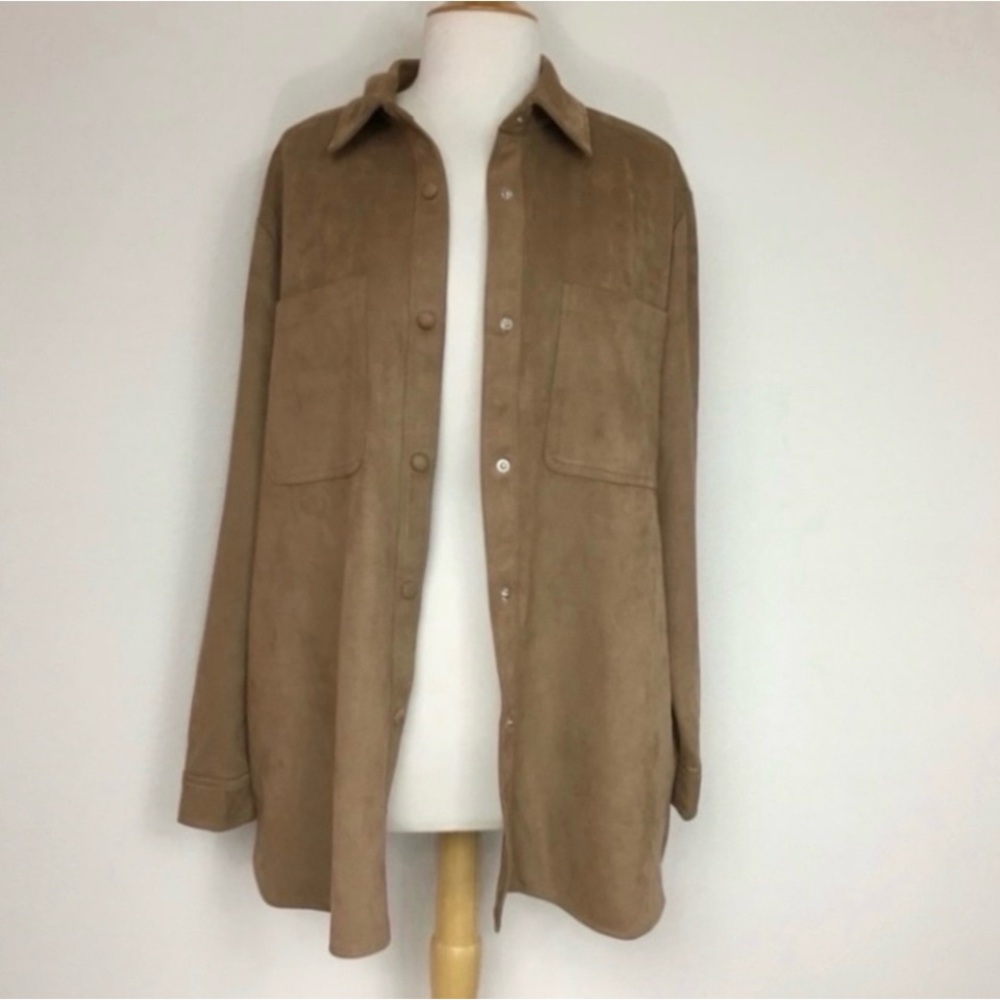 Relish Noless Women's Camel Brown Faux Suede Button Shirt Shacket Jacket Size XL
